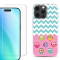 thumbnail image 1 of For iPhone 16 Pro Phone Case Cover, Shockproof Case with Tempered Glass Screen Protector, by OneToughShield - Chevron/Teal/Owl, 1 of 4