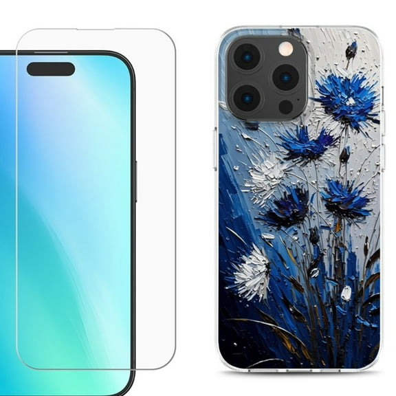 For iPhone 16 Pro Phone Case Cover, Shockproof Case with Tempered Glass Screen Protector, by OneToughShield - Cornflower