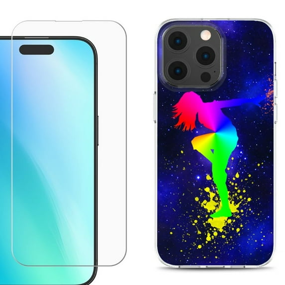 For iPhone 16 Pro Phone Case Cover, Shockproof Case with Tempered Glass Screen Protector, by OneToughShield - Cosmos Dance