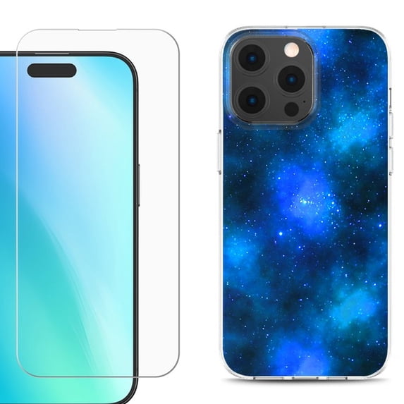 For iPhone 16 Pro Phone Case Cover, Shockproof Case with Tempered Glass Screen Protector, by OneToughShield - Cosmos/Stars
