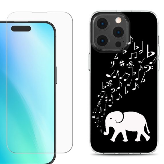 For iPhone 16 Pro Phone Case Cover, Shockproof Case with Tempered Glass Screen Protector, by OneToughShield - Elephant Music