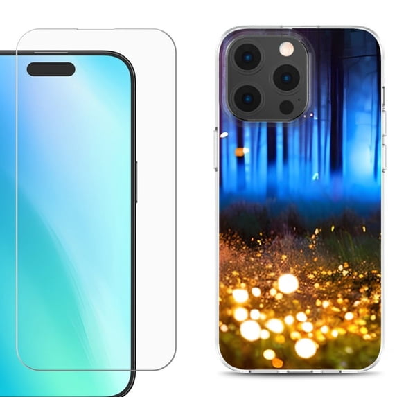 For iPhone 16 Pro Phone Case Cover, Shockproof Case with Tempered Glass Screen Protector, by OneToughShield - Fireflies