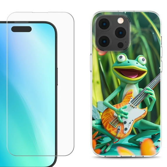 For iPhone 16 Pro Phone Case Cover, Shockproof Case with Tempered Glass Screen Protector, by OneToughShield - Frog Guitar