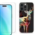 thumbnail image 1 of For iPhone 16 Pro Phone Case Cover, Shockproof Case with Tempered Glass Screen Protector, by OneToughShield - Geometric Deer, 1 of 4