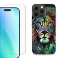 thumbnail image 1 of For iPhone 16 Pro Phone Case Cover, Shockproof Case with Tempered Glass Screen Protector, by OneToughShield - Geometric Lion, 1 of 4
