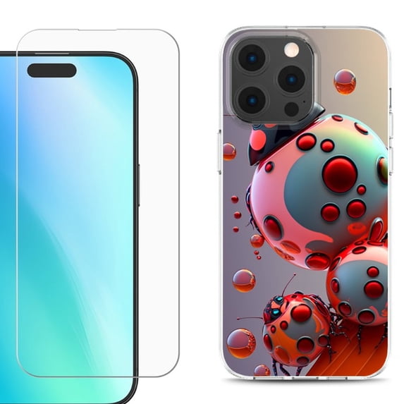 For iPhone 16 Pro Phone Case Cover, Shockproof Case with Tempered Glass Screen Protector, by OneToughShield - Ladybug Robot