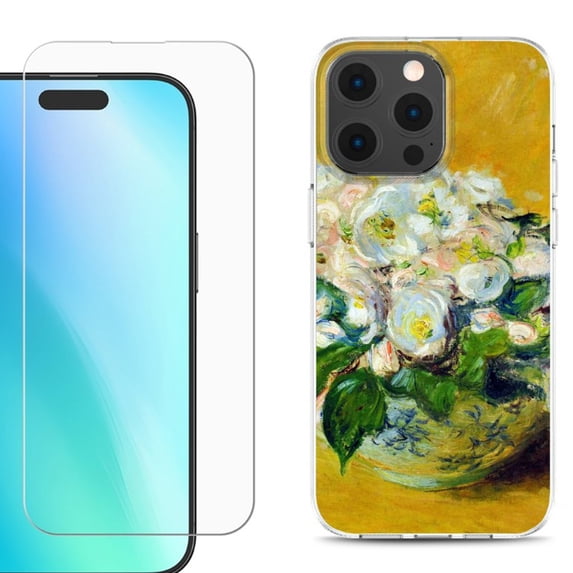 For iPhone 16 Pro Phone Case Cover, Shockproof Case with Tempered Glass Screen Protector, by OneToughShield - Roses