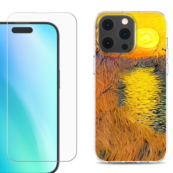 For iPhone 16 Pro Phone Case Cover, Shockproof Case with Tempered Glass Screen Protector, by OneToughShield - Sunset