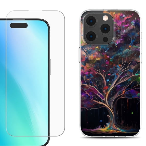 For iPhone 16 Pro Phone Case Cover, Shockproof Case with Tempered Glass Screen Protector, by OneToughShield - Tree of Life