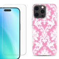 thumbnail image 1 of For iPhone 16 Pro Phone Case Cover, Shockproof Case with Tempered Glass Screen Protector, by OneToughShield - Victorian White/Pink, 1 of 4