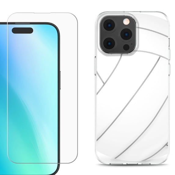 For iPhone 16 Pro Phone Case Cover, Shockproof Case with Tempered Glass Screen Protector, by OneToughShield - Volleyball