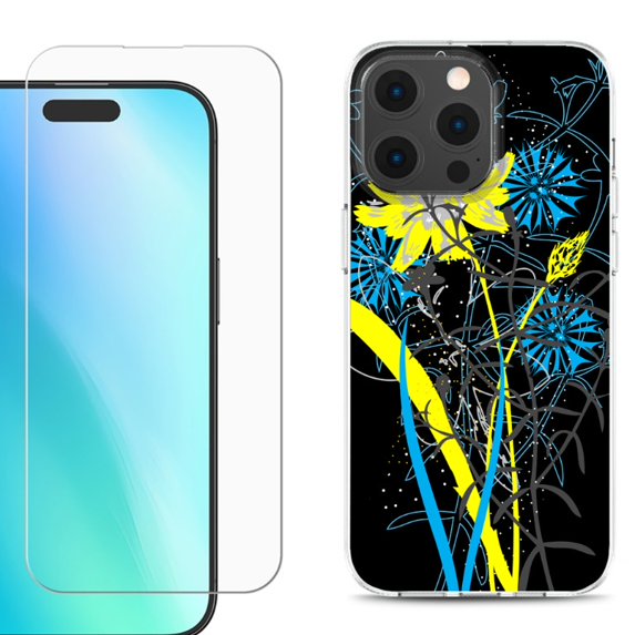For iPhone 16 Pro Phone Case Cover, Shockproof Case with Tempered Glass Screen Protector, by OneToughShield - Wild Flowers