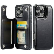 For iPhone 16 Pro Wallet Case with Card Holder, PU Faux Leather Kickstand Card Slots Case, Double Magnetic Clasp and Durable Shockproof Cover