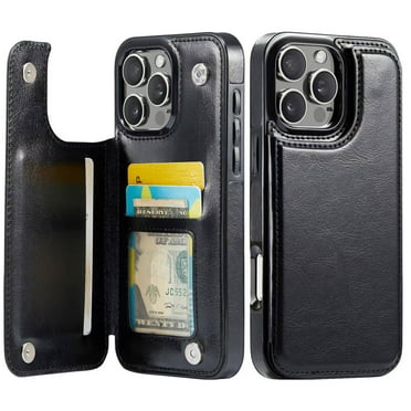 For iPhone 16 Pro Wallet Case with Card Holder, PU Faux Leather Kickstand Card Slots Case, Double Magnetic Clasp and Durable Shockproof Cover