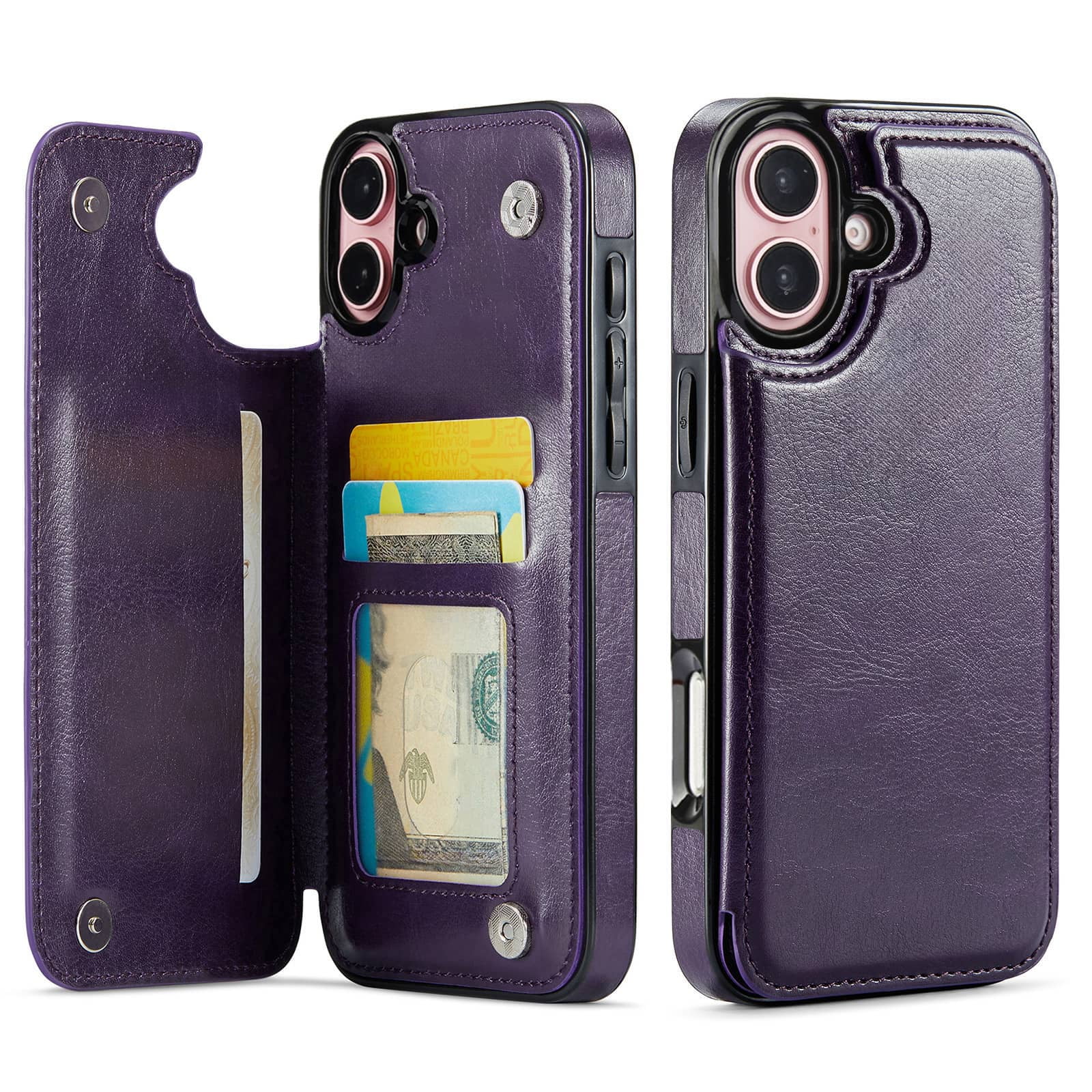 IPhone 16 Wallet Case With Card Holder & Kickstand - Magnetic Clasp Protection