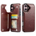 thumbnail image 1 of For iPhone 16 Wallet Case with Card Holder, PU Faux Leather Kickstand Card Slots Case, Double Magnetic Clasp and Durable Shockproof Cover, 1 of 8