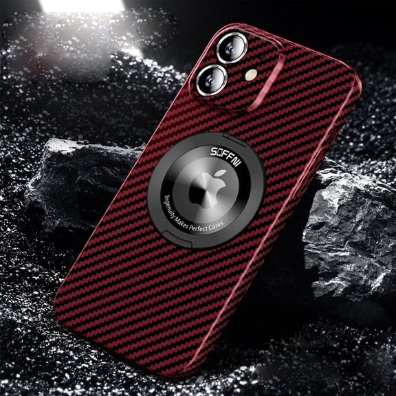 For iPhone 16 carbon fiber print Case with Kickstand,Heavy Duty, Built-in 360° Magnetic Ring Holder for Women Men Slim Shockproof Protective Phone Case for iPhone 16,Winered