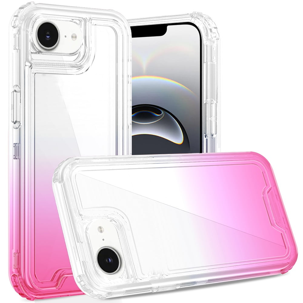 For iPhone 16E (E edition) / SE4 (2025) 3in1 Two Tone Shockproof Transparent Hybrid Case - Clear + Pink