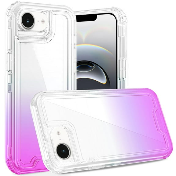 For iPhone 17E / 16E / SE4 3in1 Two Tone Shockproof Transparent Hybrid Case - Clear + Purple