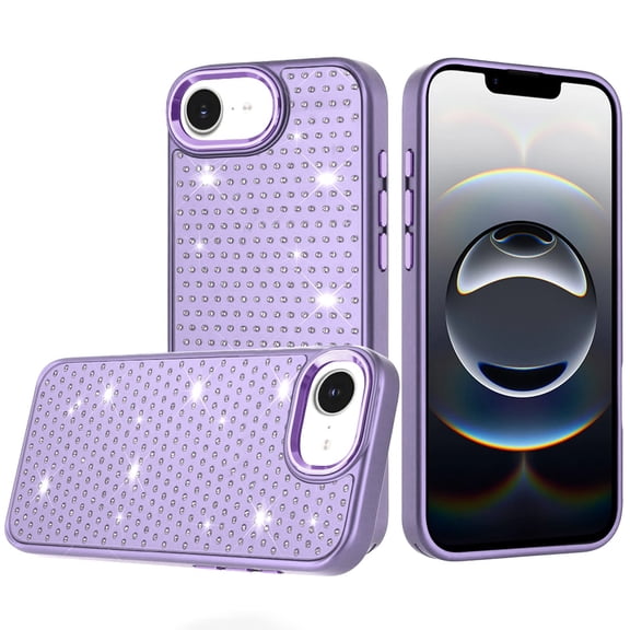 For iPhone 16E (E edition) / SE4 (2025) Beautiful Diamond Metallic Design Metal Chrome Edged Hybrid - Purple