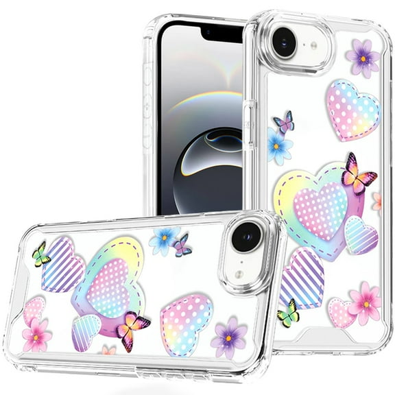 For iPhone 17E / 16E / SE4 Beautiful TPU Designs Case Case - Pastel Hearts with Butterflies