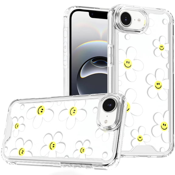 For iPhone 17E / 16E / SE4 Beautiful TPU Designs Case Case - White Daisies with Yellow Smiley Faces