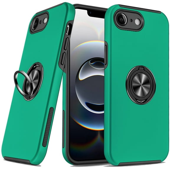 iPhone 16E/SE4 (2025) Dark Green Oil Painted Magnetic Ring Stand Case