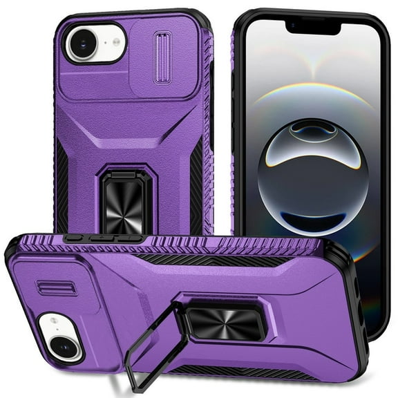 For iPhone 16E (E edition) / SE4 (2025) Complete Magnetic Metal Ring Stand Camera Protection Hybrid - Purple