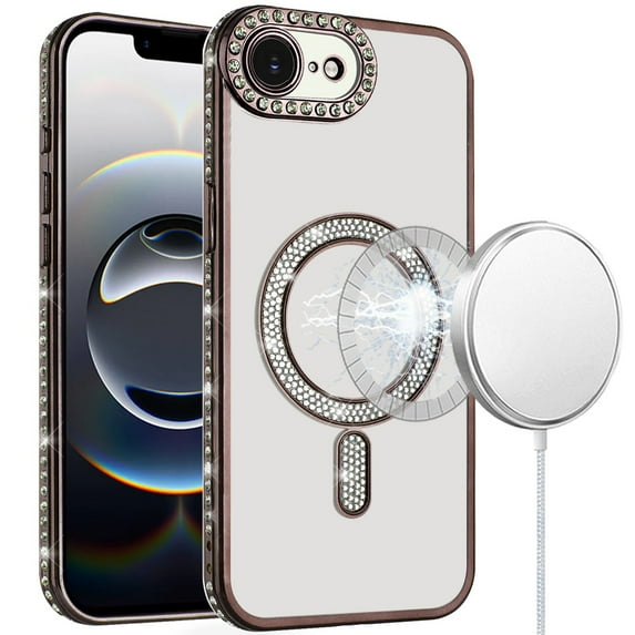 For iPhone 16E (E edition) / SE4 (2025) Diamond Magnetic Circle Thick TPU with Camera Protection - Black