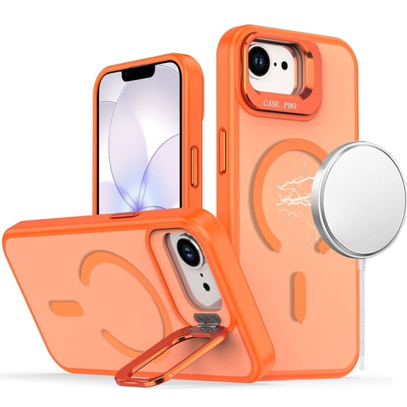 For iPhone 16E (E edition) / SE4 (2025) Magnetic Matte Camera Metallic Stand Hybrid Case - Cosmic Orange