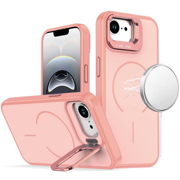 For iPhone 16E (E edition) / SE4 (2025) Magnetic Matte Camera Metallic Stand Hybrid Case - Pink