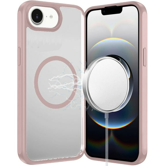 For iPhone 16E (E edition) / SE4 (2025) Magnetic Ring HQ Transparent Thick 2.0mm Hybrid Case - Pink