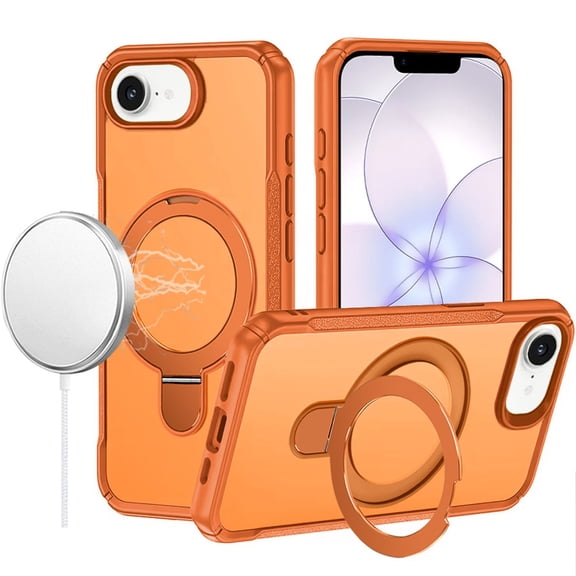 For iPhone 16E (E edition) / SE4 (2025) Matte Finish Simplified Magnetic Ring With Stand Hybrid Case - Cosmic Orange