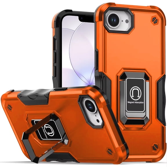 For iPhone 16E (E edition) / SE4 (2025) OPTIMUM Magnetic Ring Stand Hybrid Case Cover - Cosmic Orange