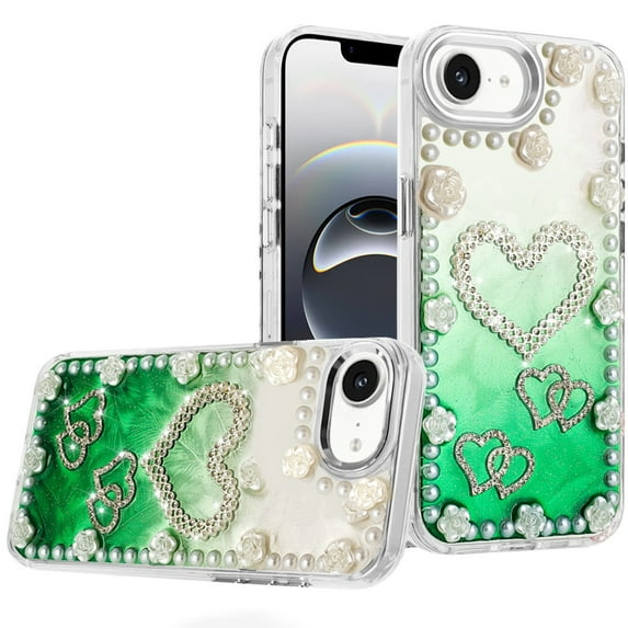 For iPhone 17E / 16E / SE4 Pearls Epoxy Glitter Ornaments Design Chrome Edged Case - 5