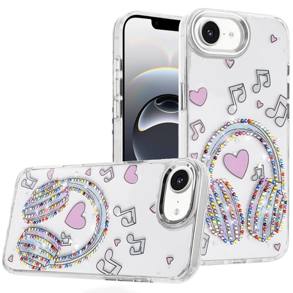 For iPhone 16E (E edition) / SE4 (2025) Resin Epoxy Design Diamond Metal Edged Hybrid Case - G