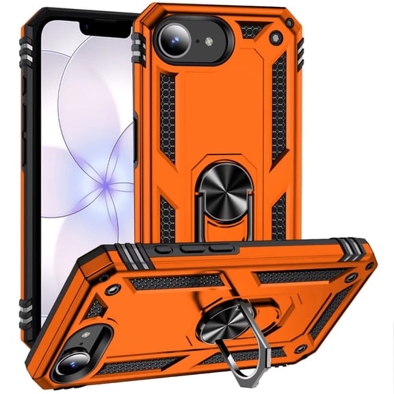 For iPhone 16E (E edition) / SE4 (2025) Ring Magnetic Kickstand Hybrid Case Cover - Cosmic Orange