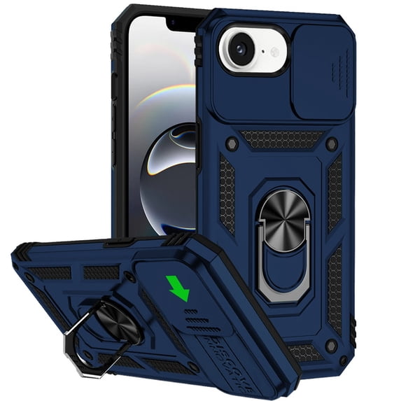 For iPhone 17E / 16E / SE4 Well Protective Magentic Ring Stand Camera Protective Cover Case - Blue