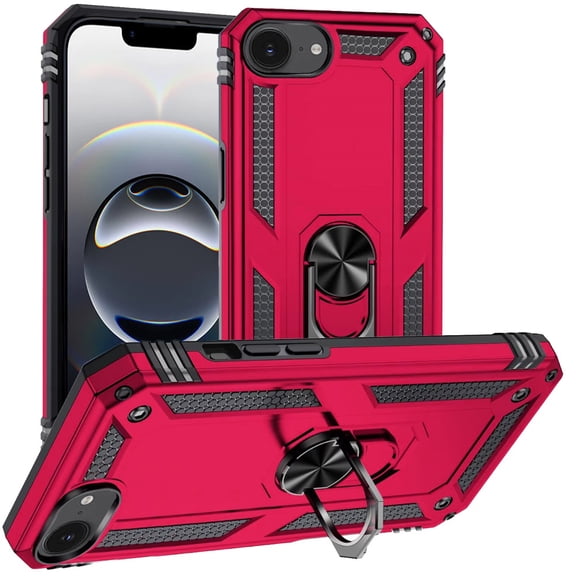For iPhone 17E / 16E / SE4 Ring Magnetic Kickstand Hybrid Case Cover - Hot Pink