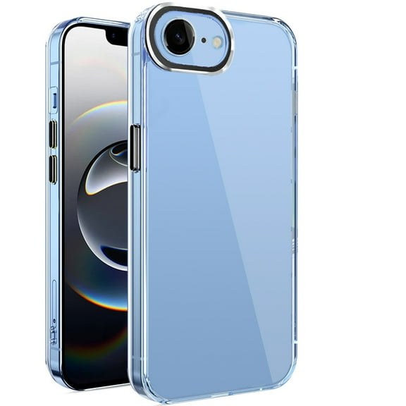 For iPhone 17E / 16E / SE4 Transparent Clear Hybrid with Matching Metal Buttons and Camera Protection - Black