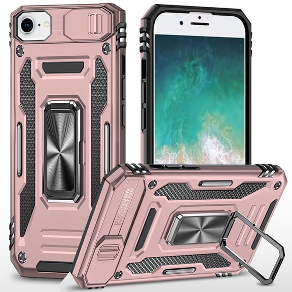 For iPhone 17E / 16E / SE4 Utter Tough Metal Ring Movable Camera Window Hybrid Case Cover - Rose Gold