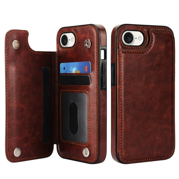 For iPhone 16e Wallet Case with Card Holder, PU Faux Leather Kickstand Card Slots Case, Double Magnetic Clasp and Durable Shockproof Cover