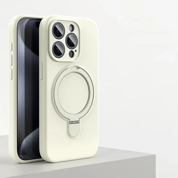 For iPhone 16promax Liquid Silicone Magnetic Stand Case Wireless Charging Invisible Holder Cover(for iPhone 16promax/Antique White)