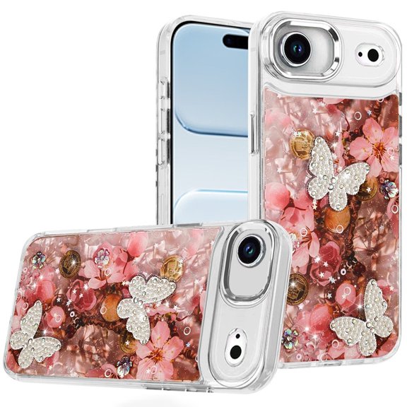 For iPhone 17 Air Epoxy Glitter Butterfly Ornaments Design HQ Metal Buttons Hybrid - 4