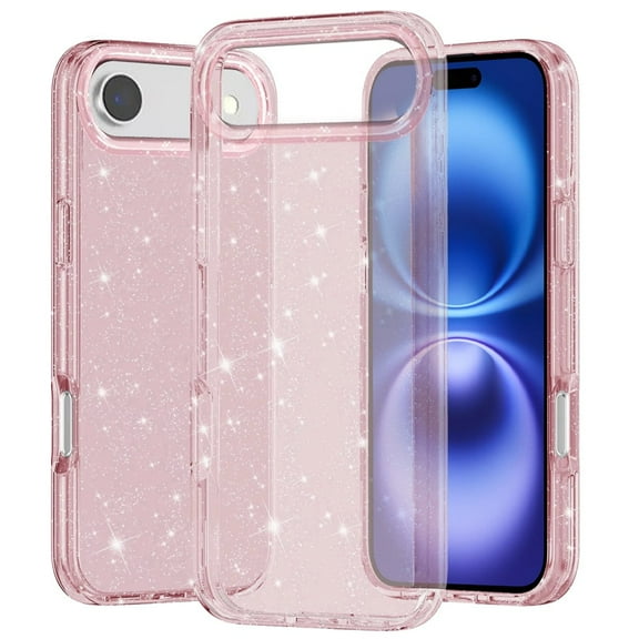 For iPhone 17 Air Glitter Ultra Thick 3mm Transparent Hybrid Case Cover - Pink