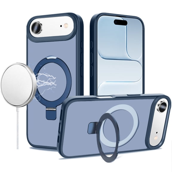 For iPhone 17 Air Magnetic Matching Ring Stand Full Rotation Matte Hybrid - Blue