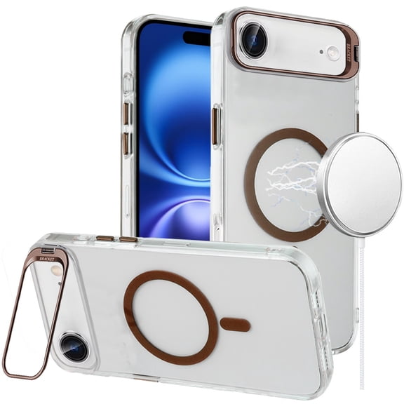 For iPhone 17 Air Transparent HQ Hybrid with Metallic Camera Stand Magnetic Ring Case - Desert Gold