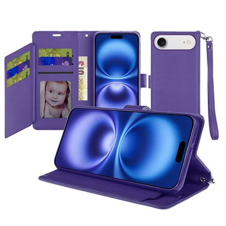 For iPhone 17 Air Wallet ID Card Holder Case Cover - Dark Purple