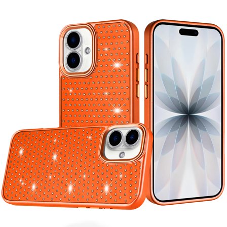 For iPhone 17 Beautiful Diamond Metallic Design Metal Chrome Edged Hybrid - Cosmic Orange