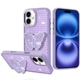 thumbnail image 1 of For iPhone 17 Case Butterfly Grip Stand with Faux Crystals + Tempered Glass, 1 of 3